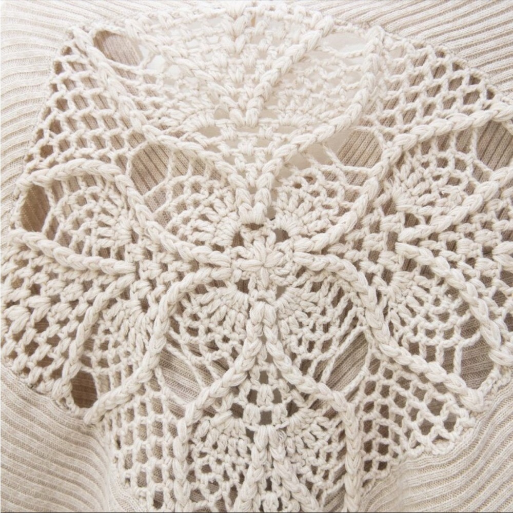 Free people wrap shawl crochet oatmeal womens - Picture 3 of 5